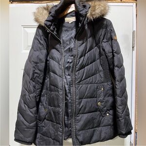 MICHAEL Michael Kors Black Quilted Puffer Coat with Fur Trim